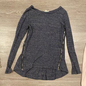 Blue Sweater with Zipper Accents